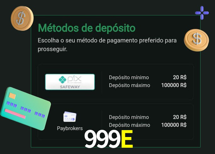 O cassino 999E oferece uma grande variedade de métodos de pagamento